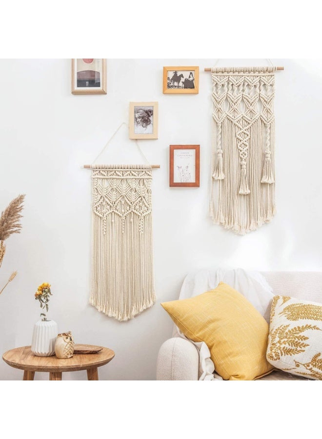 CLENEA 2 Pcs Macrame Wall Hanging, Wall-Mounted Small Woven Tapestry, Boho Chic Wood Beads Fringe Wall Art Home Decor, Suitable for Apartment, Nursery, Party Decorations, Nursery, Gallery, Wedding - Image 4